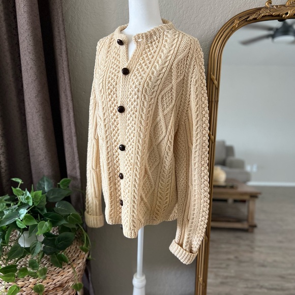 Vintage Hand Knit Irish Wool Cardigan - Picture 3 of 12